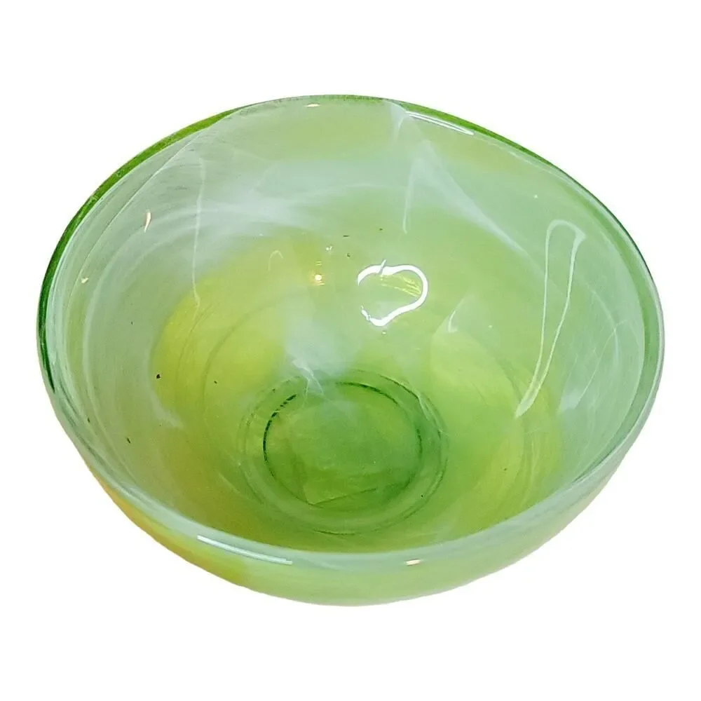 Set of 4 Vtg Floral‎ Debi Lilly Recycled Green Orange Glass Bowls With Swirls